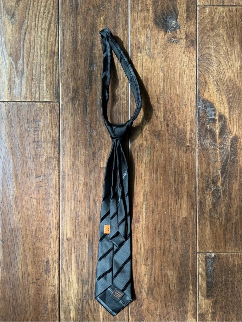 Bergamo New York Boys Black Striped Zipper Tie - 14